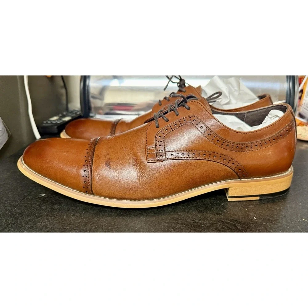 STACY ADAMS Dickinson Oxford Cap Toe - Brown Leather Dress Shoes Men's Size 12